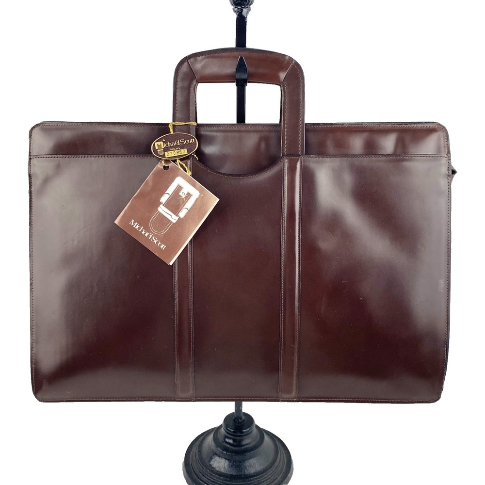 NEW Michael Scott Smooth Leather Briefcase Computer Bag Burgundy Attaché Case